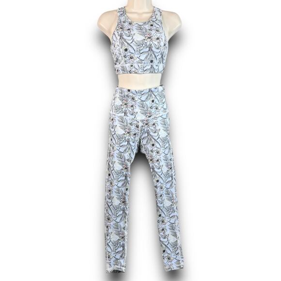 Mono B Blue Floral Print Sports Bra Leggings Activewear Matching Set Size Small - Picture 1 of 10